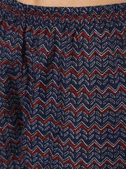 Women Blue Printed Straight Kurta With Trouser