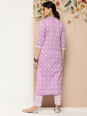 Women Lavender Printed Straight Kurta With Trouser