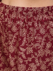 Women Burgundy Ethnic Printed Kurta With Palazzo And Dupatta