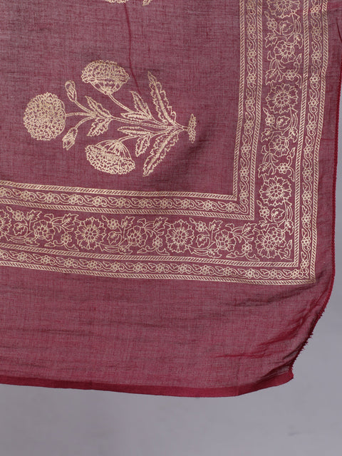 Women Burgundy Ethnic Printed Kurta With Palazzo And Dupatta