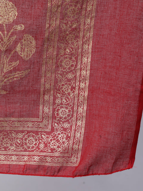 Women Burgundy Ethnic Printed Kurta With Palazzo And Dupatta