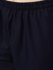 Women Navy Blue Ethnic Printed Straight Kurta With Trouser