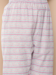 Women Lavender Printed Straight Kurta With Palazzo & Dupatta