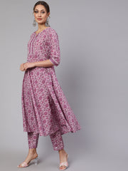 Women Lavender Floral Printed Kurta With Palazzo And Dupatta