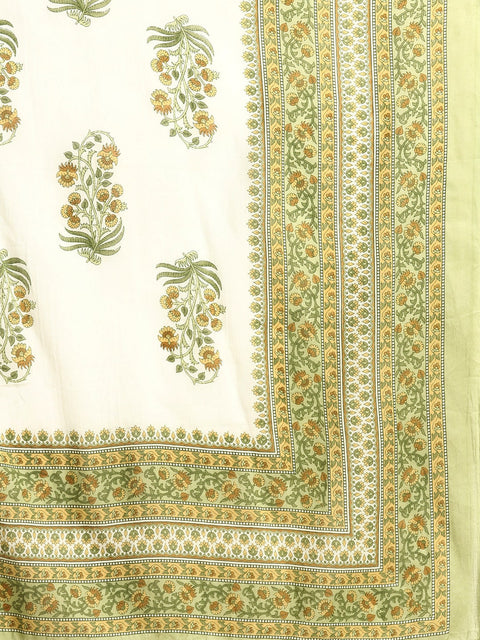 Women Green Floral Printed Anarkali Kurta With Trouser And Dupatta