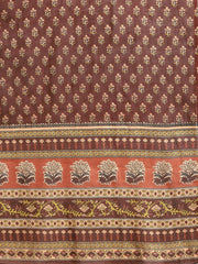 Women Brown Floral Printed Anarkali Kurta With Trouser And Dupatta