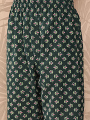 Women Green Ethnic Printed Anarkali Kurta With Trouser And Dupatta