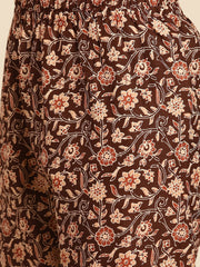 Women Brown Floral Printed Anarkali Kurta With Trouser And Dupatta