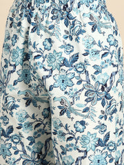 Women Blue Floral Printed Anarkali Kurta With Trouser And Dupatta