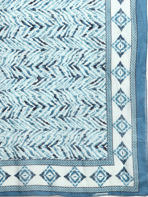 Women Blue Floral Printed Anarkali Kurta With Trouser And Dupatta