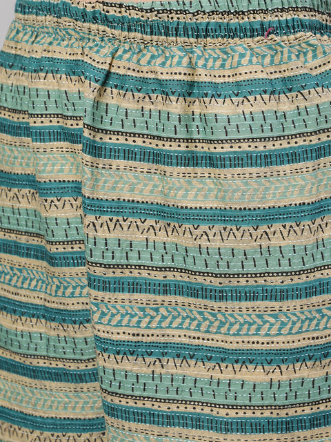 Women Beaige Ethnic Printed Straight Kurta With culottes Palazzo