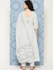 Women Off White Flared Kurta With Trouser & Dupatta