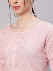 Women Pink Straight Tunic With Three Quaretr Sleeves