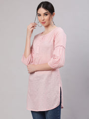 Women Pink Straight Tunic With Three Quaretr Sleeves