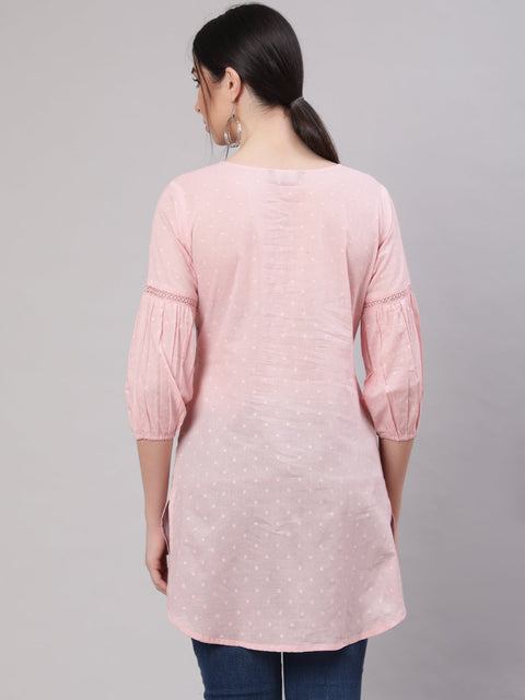 Women Pink Straight Tunic With Three Quaretr Sleeves