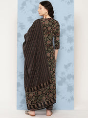 Women Black Floral Printed Straight Kurta With Trouser And Dupatta