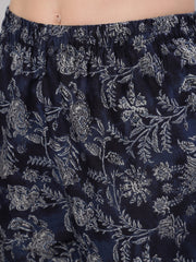 Women Blue Floral Printed Anarkali Kurta With Trouser And Dupatta