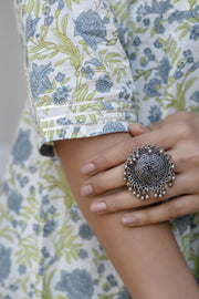 Women Off-White Floral Printed Flared Kurta With Trouser And Dupatta