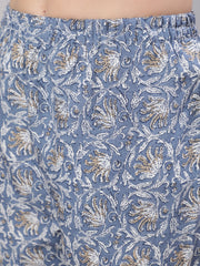 Women Grey Floral Printed Flared Kurta With Trouser And Dupatta