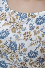 Women Off-White Floral Printed Flared Kurta With Trouser And Dupatta