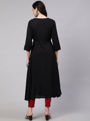 Women Black A-line Kurta With Three Quarter Sleeves