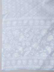 Women Blue Ethnic Printed Straight Kurta With Trouser And Dupatta