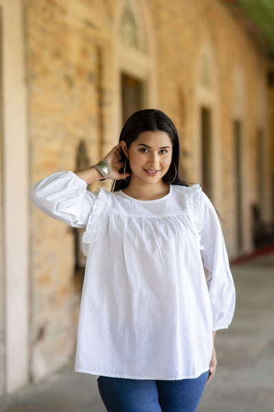 Women White Straight Top