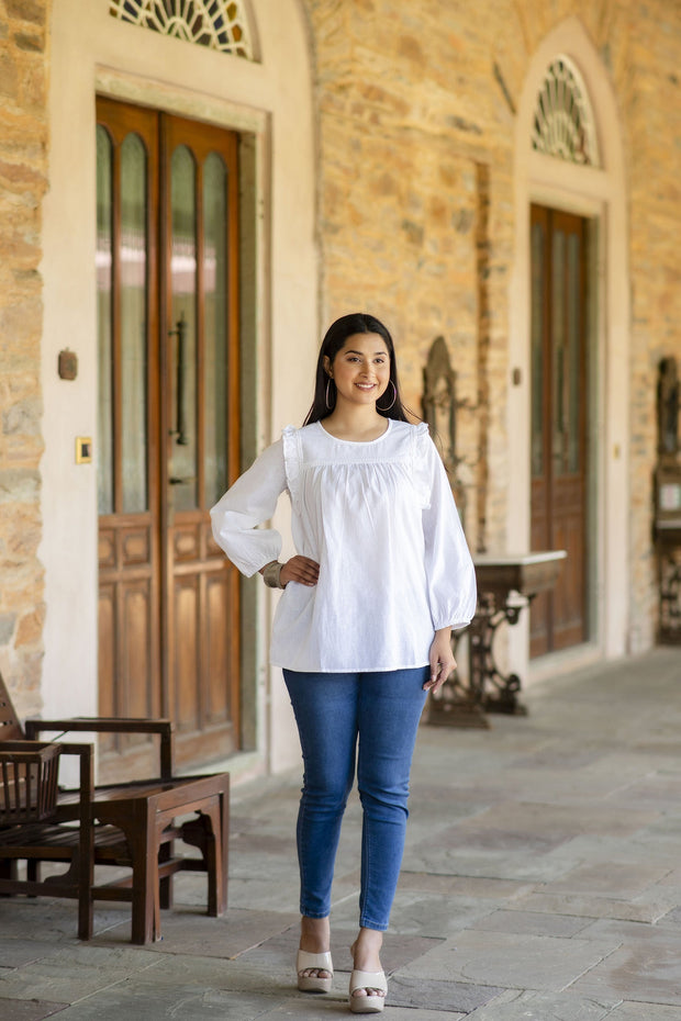 Women White Straight Top