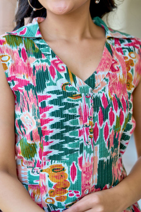 Women Multi colure Printed Sleeveless A-Line Dress