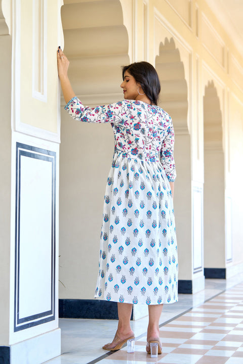 Women White Printed Flared Dress
