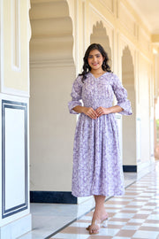 Women Purple Printed Flared Dress