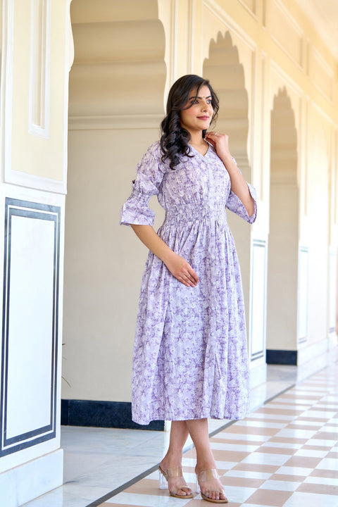 Women Purple Printed Flared Dress