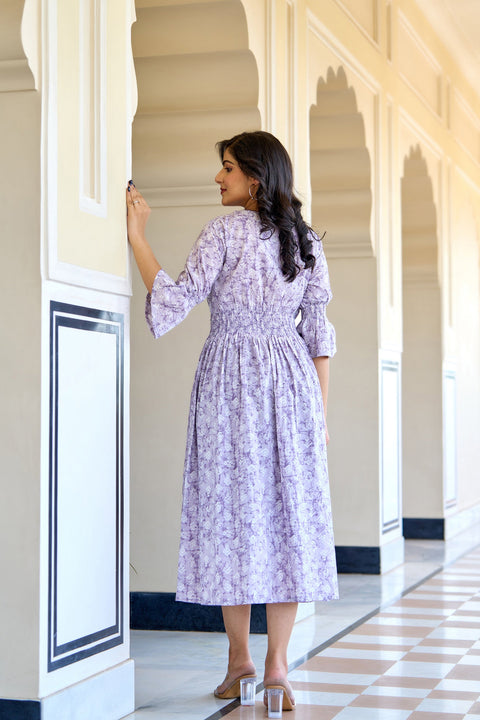 Women Purple Printed Flared Dress