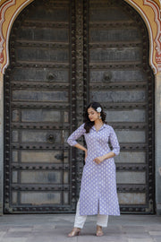 Women Purple Printed Straight Kurta And Trouser With Dupatta