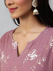 Women Pink Straight Kurta With Plazo & Sequened Dupatta