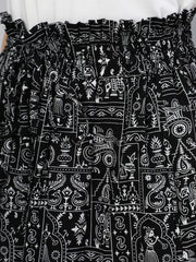Women Black Printed Wide Legged Printed Plazo With Side Pockets