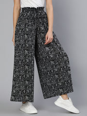 Women Black Printed Wide Legged Printed Plazo With Side Pockets