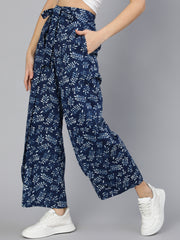 Women Blue Printed Plazo With Side Pockets