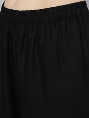 Women Black Embroidered Straight Kurta With Trouser And Net Dupatta