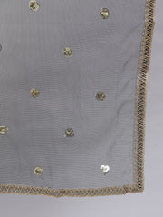 Women Black Embroidered Straight Kurta With Trouser And Net Dupatta