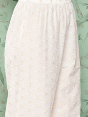 Women Off White Embroidered Straight Kurta With Palazzo And Net Dupatta