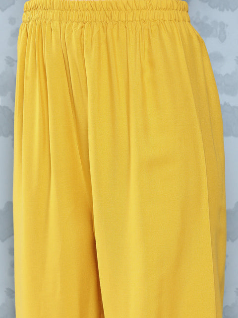 Women Yellow Embroidered Straight Kurta With Palazzo And Net Dupatta