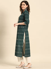 Women Green Embroidered Yoke Desgin Straight Kurta