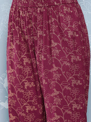 Women Burgundy Embroidered Straight Kurta With Palazzo And Net Dupatta