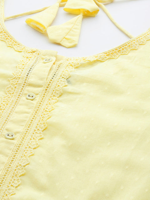Women Yellow Lace Detailing Kurta With Trouser And Scalped Dupatta