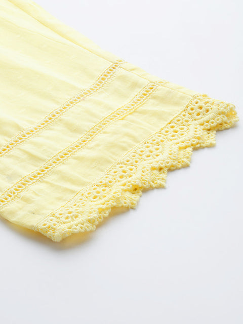 Women Yellow Lace Detailing Kurta With Trouser And Scalped Dupatta