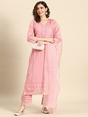 Women Mauve Lace Detailing Kurta With Trouser And Scalped Dupatta