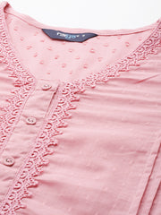 Women Mauve Lace Detailing Kurta With Trouser And Scalped Dupatta