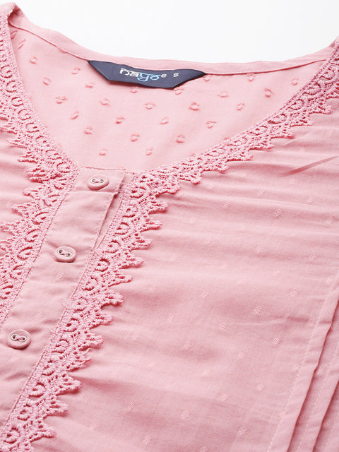 Women Mauve Lace Detailing Kurta With Trouser And Scalped Dupatta