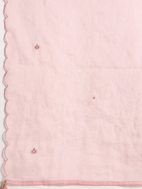 Women Mauve Lace Detailing Kurta With Trouser And Scalped Dupatta